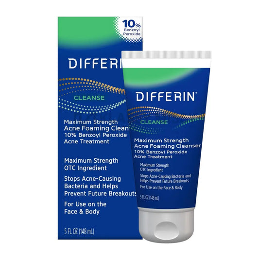 Differin Maximum Strength Acne Foaming Cleanser With 10% Benzoyl Peroxide For Acne Treatment 148ml